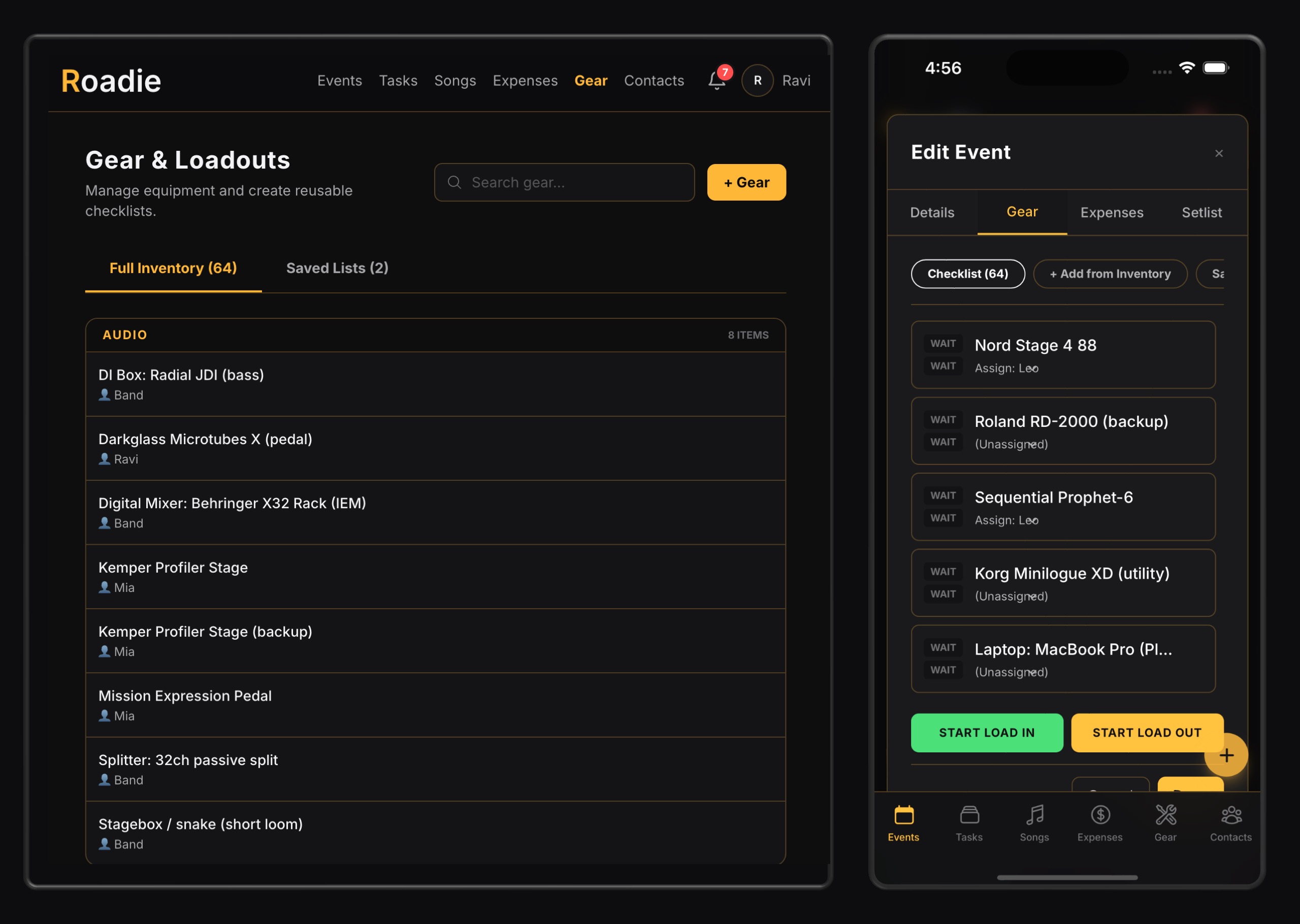 Stay show-ready with gear lists that follow the plan.