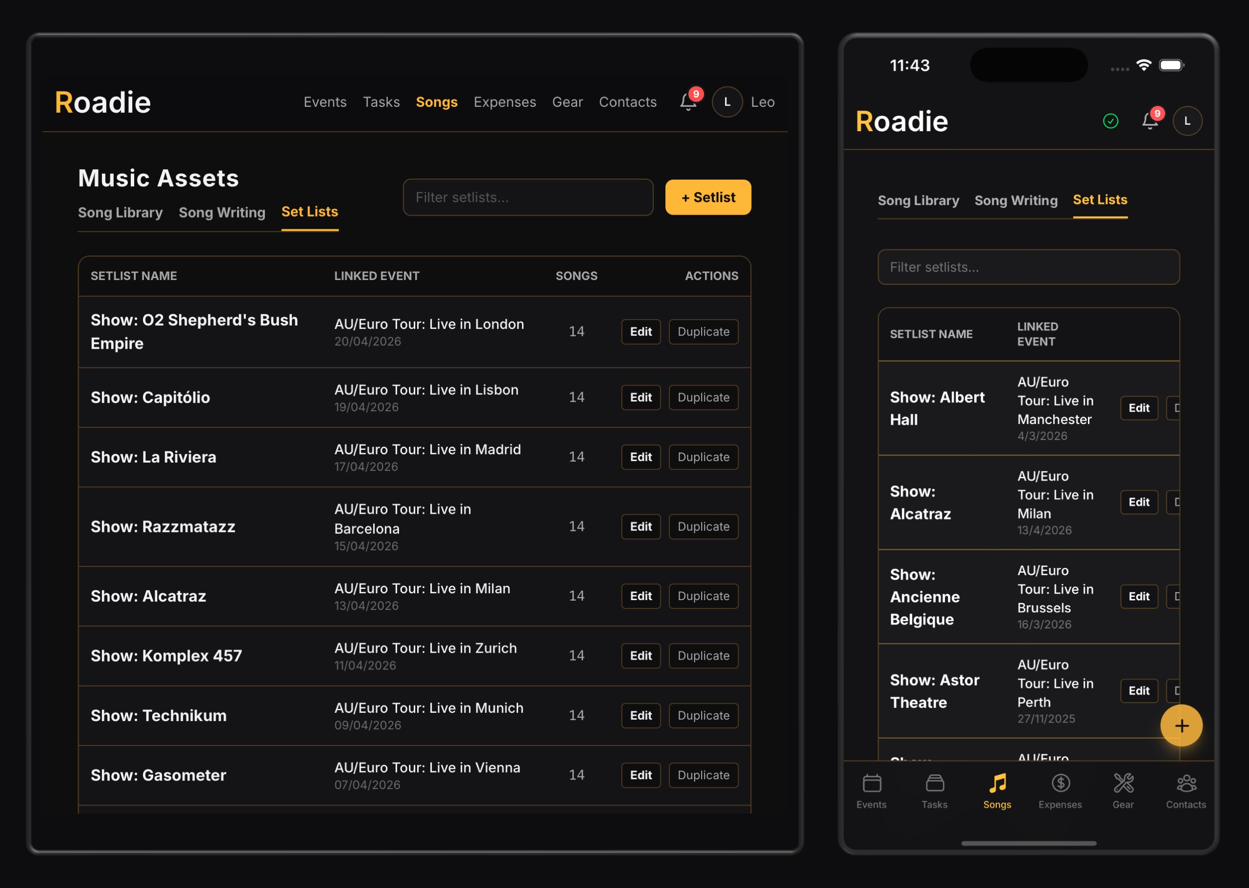 Setlists that match the reality of your show.